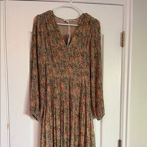 Boden Floral Dress; New With Tags; mid-calf, silk, size 4, pink